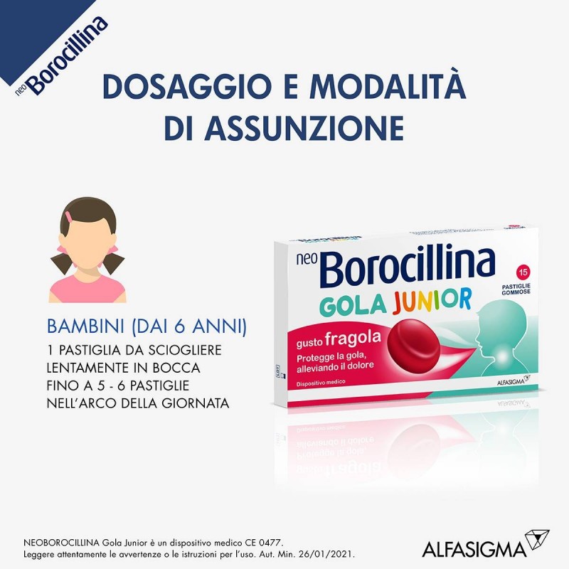 Neoborocillina Gola Junior 15 Pastiglie Fragola